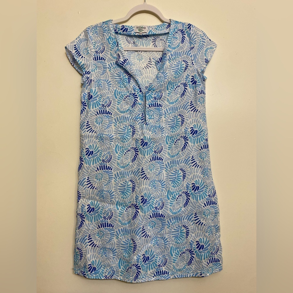 Blue Spiral dress Cover-Up Tunic 100% linen
